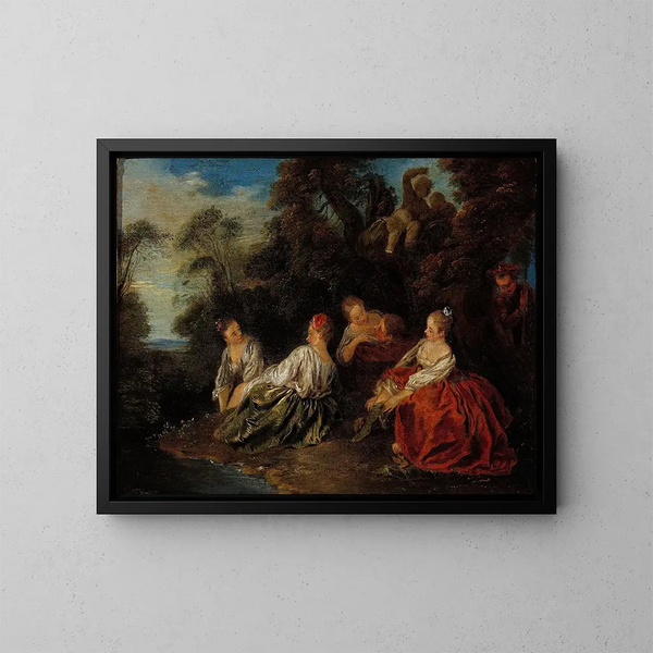 Les Plaisirs du bain - Jean-Baptiste Pater — framed artwork on a wall
