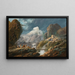 Mountainous landscape painting with two bridges and travelers - Jean-Baptiste Pillement — framed artwork on a wall