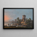 Landscape painting of a river scene with a ruined tower and fishermen with their nets in the foreground - Jean-Baptiste Pillement — framed artwork on a wall