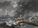 van een schipbreuk op een kust tijdens een storm met een vuurtoren op de achtergrond - Jean-Baptiste Pillement — weergave van het kunstwerk