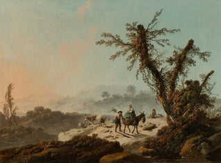 van herders met geiten in een rotsachtig landschap - Jean-Baptiste Pillement — weergave van het kunstwerk
