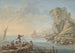 Bay with large rocks on the right and fishermen - Jean-Baptiste Pillement — artwork view