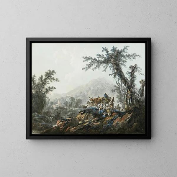 Pastoral Landscape - Jean-Baptiste Pillement — framed artwork on a wall