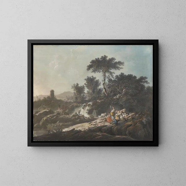 Shepherds resting near a stream - Jean-Baptiste Pillement — framed artwork on a wall