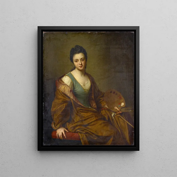 Portrait of Geneviève Blanchot as an allegory of painting - Jean-Baptiste Santerre — framed artwork on a wall