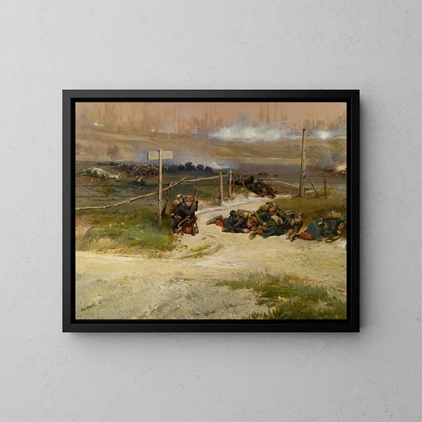 At the foot of the pole, fragment of the panorama of the Battle of Champigny - Jean-Baptiste Édouard Detaille — framed artwork on a wall