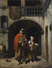 Blinde oude man geleid door zijn dochter - Jean-Claude Bonnefond — weergave van het kunstwerk