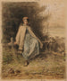 Jong meisje zittend op een hek - Jean-François Millet — weergave van het kunstwerk