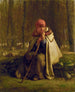zittende herdersvrouw - Jean-François Millet — weergave van het kunstwerk