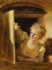 Een jonge vrouw leunend bij het raam - Jean-Honoré Fragonard — weergave van het kunstwerk