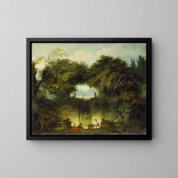Het kleine park - Jean-Honoré Fragonard — ingelijst kunstwerk aan de muur