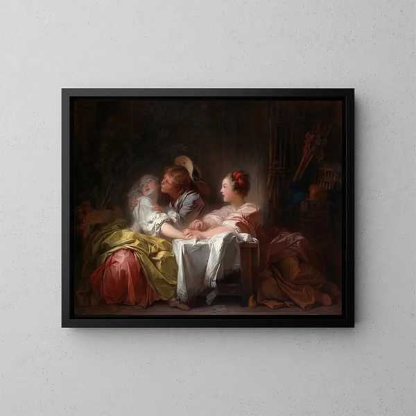De gestolen kus - Jean-Honoré Fragonard — ingelijst kunstwerk aan de muur