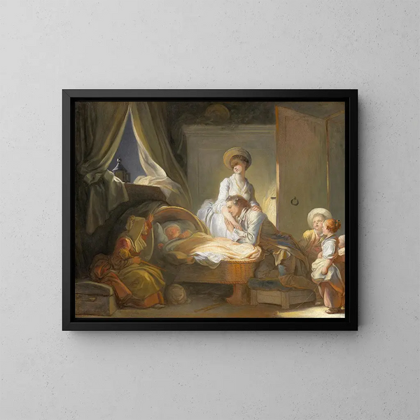 La Visite à la Crèche - Jean-Honoré Fragonard — ingelijst kunstwerk aan de muur