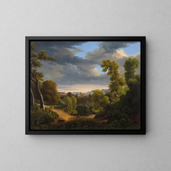View of Vietri near the sea in the Gulf of Salerno with Capri in the background - Jean-Joseph-Xavier Bidauld — framed artwork on a wall