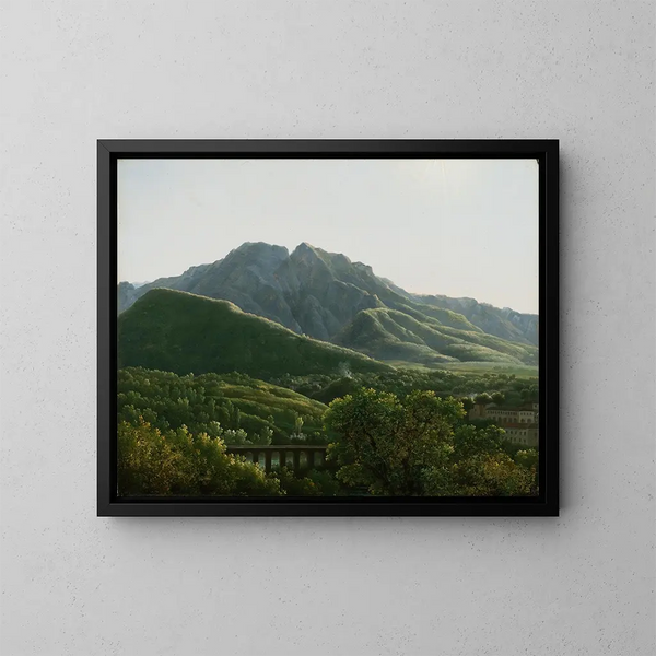 View of the bridge and the city of Cava, Kingdom of Naples - Jean-Joseph-Xavier Bidauld — framed artwork on a wall