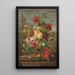 Rozen, klaprozen, kamperfoelie en polyanthus in een urn op een stenen rand - Jean-Pierre Lays — ingelijst kunstwerk aan de muur