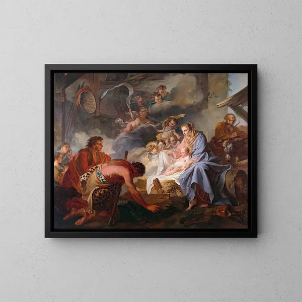 L'Adoration des bergers - Jean Baptiste Marie Pierre — framed artwork on a wall