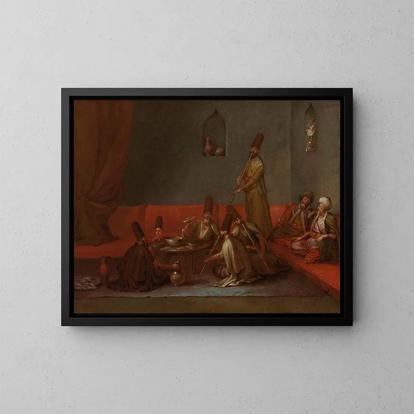 Dervishes sharing a meal - Jean-Baptiste Vanmour — framed artwork on a wall