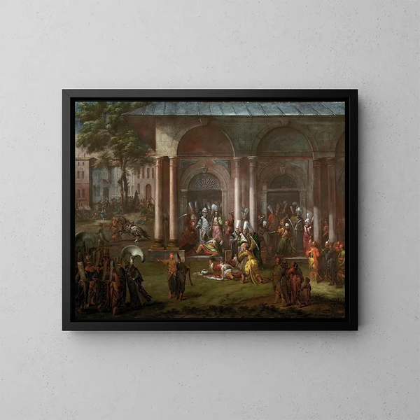 The murder of Patrona Halil and his rebellious companions - Jean-Baptiste Vanmour — framed artwork on a wall