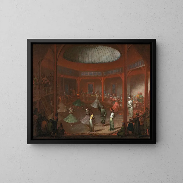 Dervishes spinning - Jean-Baptiste Vanmour — framed artwork on a wall