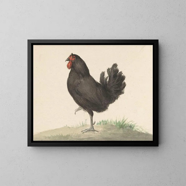 Black Hen Standing - Jean Bernard — framed artwork on a wall