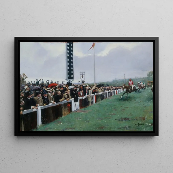 van Jean Béraud's Schilderij Courses à Longchamp, l'Arrivée au Poteau — ingelijst kunstwerk aan de muur