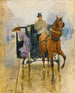 Jong meisje dat uit een fiacre stapt - Jean Béraud — weergave van het kunstwerk