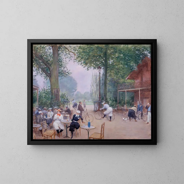 Het Chalet van de Fiets in het Bois de Boulogne - Jean Béraud — ingelijst kunstwerk aan de muur