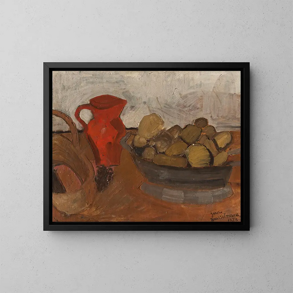 Still life with red pitcher - Jean Brusselmans — framed artwork on a wall