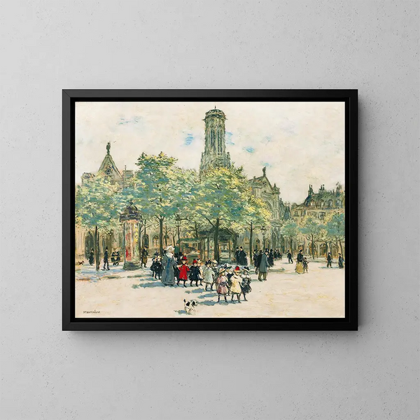 Fillettes devant Saint-Germain-l'Auxerrois - Jean François Raffaëlli — framed artwork on a wall
