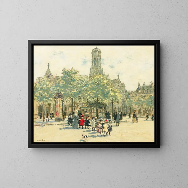 Fillettes se promenant sur la place du Louvre - Jean François Raffaëlli — framed artwork on a wall