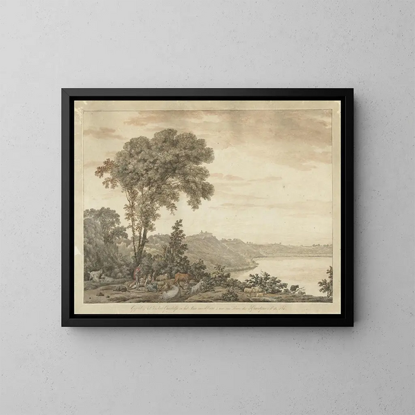 View of Castel Gandolfo and Lake Albano - Jean Grandjean — framed artwork on a wall