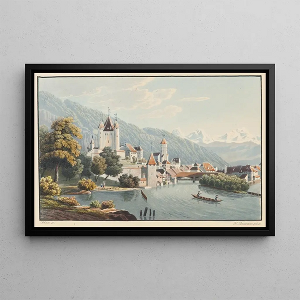 View of Thun - Jean Henri Baumann — framed artwork on a wall