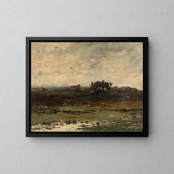 Farms at Sunset - Jean Pierre François Lamorinière — framed artwork on a wall