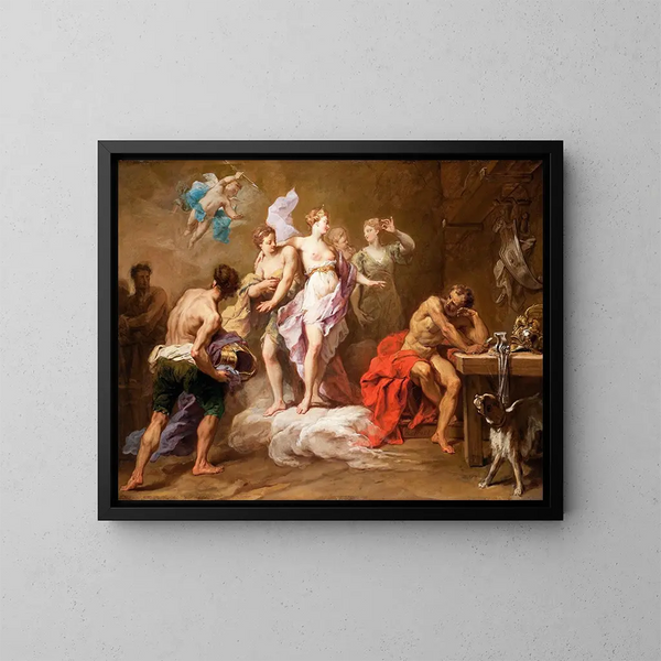 Venus commanding weapons to Vulcan for Aeneas - Jean Restout the Younger — framed artwork on a wall