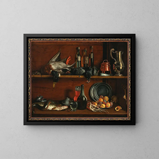 Jean ValetteFalgores - Trompeloeil  cabinet in the pantry with wild fowls fish and fruit.webp