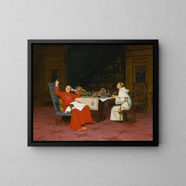 Sermon sur l'abstinence - Jehan Georges Vibert — framed artwork on a wall
