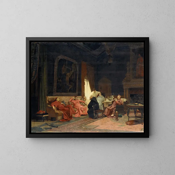 Les aventures du missionnaire - Jehan Georges Vibert — framed artwork on a wall