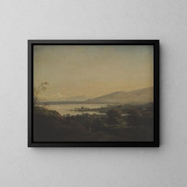 Uitzicht op het Meer van Genève richting de Mont Blanc en Genève - Jens Juel — ingelijst kunstwerk aan de muur