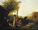 Ochtend van de lente bij de keukendeur, voorbereiding voor de markt - Jerome Thompson — weergave van het kunstwerk