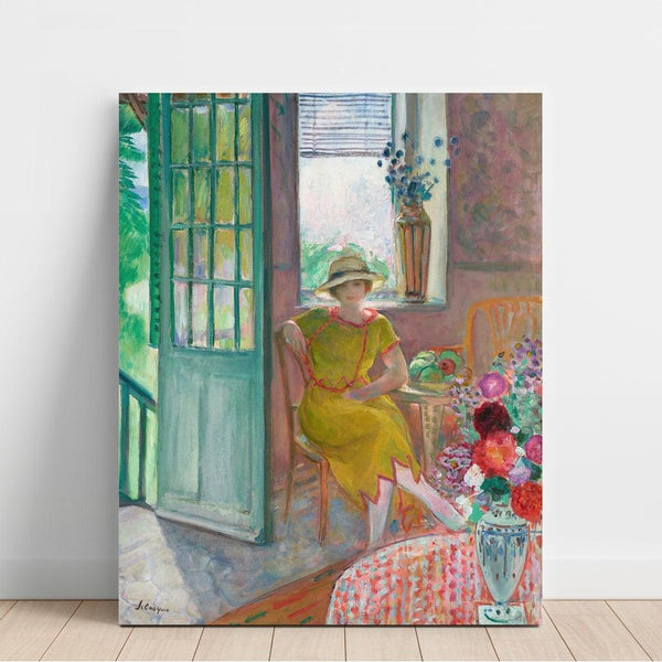 Reproduction of the painting Young woman in a floral interior - Henri Lebasque