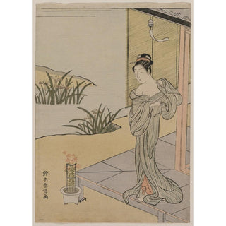 Reproduction Jeune femme regardant un pot d'œillets - Suzuki Harunobu