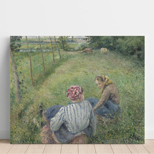 Reproductie van het schilderij Jongedames die rusten in de velden bij Pontoise - Camille Pissarro