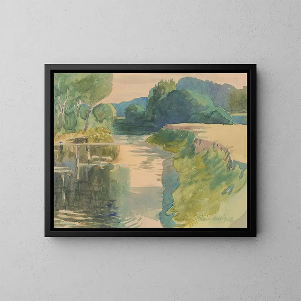 Landscape with River - John Thain — framed artwork on a wall