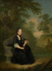 Marie-Thérèse in weddenrok zittend op een stenen bank - János Donát — weergave van het kunstwerk