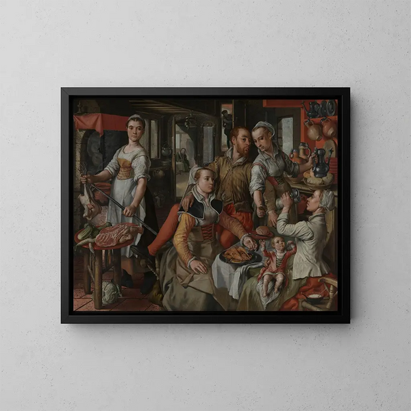 Scene of Brothel - Joachim Beuckelaer — framed artwork on a wall