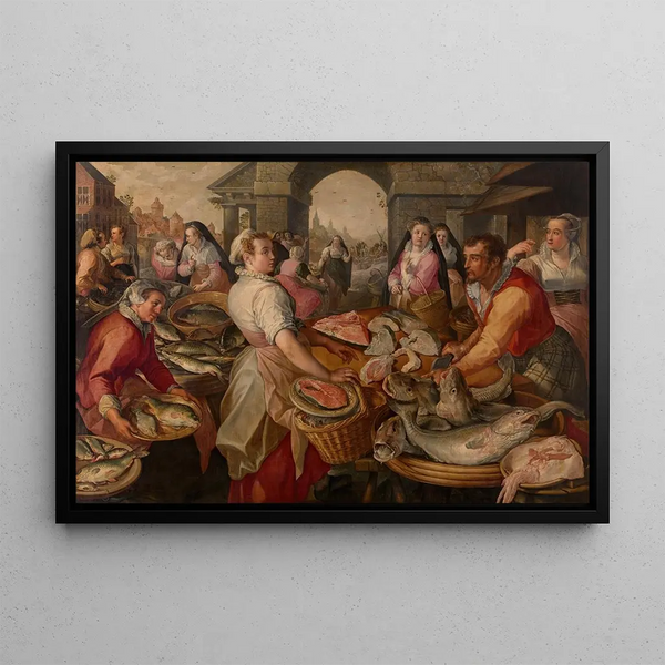 Fish Market Painting - Joachim Beuckelaer — framed artwork on a wall
