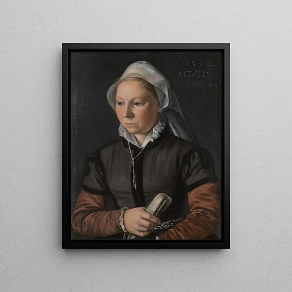 Portrait of a Young Woman - Joachim Beuckelaer — framed artwork on a wall