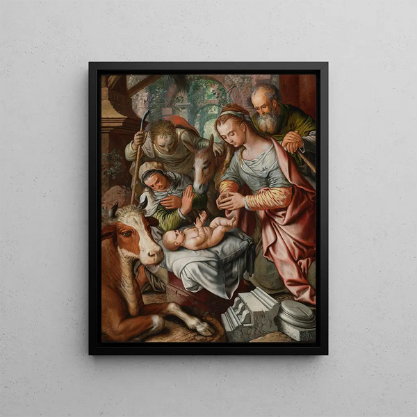 L'Adoration des bergers - Joachim Beuckelaer — framed artwork on a wall