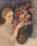 Meisje aan een tafel met bloemen - Joachim Weingart — weergave van het kunstwerk